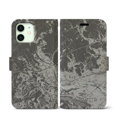 【島田（静岡県）】地図柄iPhoneケース（手帳タイプ）モノトーン・iPhone 12 mini 用