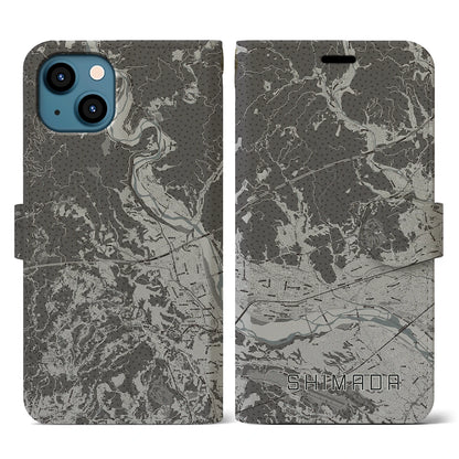【島田（静岡県）】地図柄iPhoneケース（手帳タイプ）モノトーン・iPhone 13 用