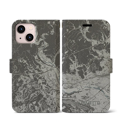 【島田（静岡県）】地図柄iPhoneケース（手帳タイプ）モノトーン・iPhone 13 mini 用