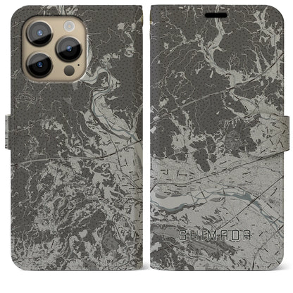【島田（静岡県）】地図柄iPhoneケース（手帳タイプ）モノトーン・iPhone 14 Pro Max 用