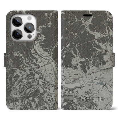 【島田（静岡県）】地図柄iPhoneケース（手帳タイプ）モノトーン・iPhone 14 Pro 用
