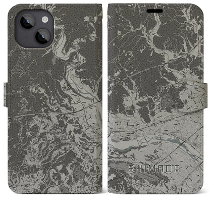 【島田（静岡県）】地図柄iPhoneケース（手帳タイプ）モノトーン・iPhone 14 Plus 用