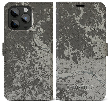 【島田（静岡県）】地図柄iPhoneケース（手帳タイプ）モノトーン・iPhone 15 Pro Max 用