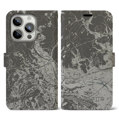 【島田（静岡県）】地図柄iPhoneケース（手帳タイプ）モノトーン・iPhone 15 Pro 用