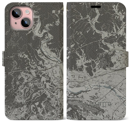【島田（静岡県）】地図柄iPhoneケース（手帳タイプ）モノトーン・iPhone 15 Plus 用