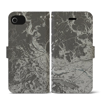 【島田（静岡県）】地図柄iPhoneケース（手帳タイプ）モノトーン・iPhone SE（第3 / 第2世代） / 8 / 7 / 6s / 6 用