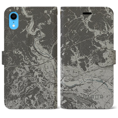 【島田（静岡県）】地図柄iPhoneケース（手帳タイプ）モノトーン・iPhone XR 用