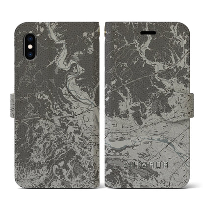 【島田（静岡県）】地図柄iPhoneケース（手帳タイプ）モノトーン・iPhone XS / X 用