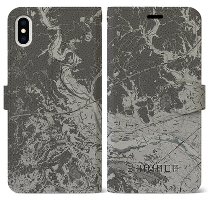 【島田（静岡県）】地図柄iPhoneケース（手帳タイプ）モノトーン・iPhone XS Max 用
