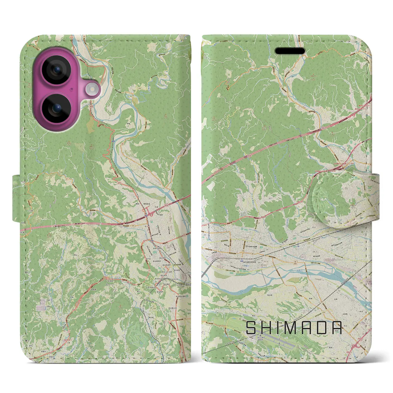 【島田（静岡県）】地図柄iPhoneケース（手帳タイプ）ナチュラル・iPhone 16 Pro 用