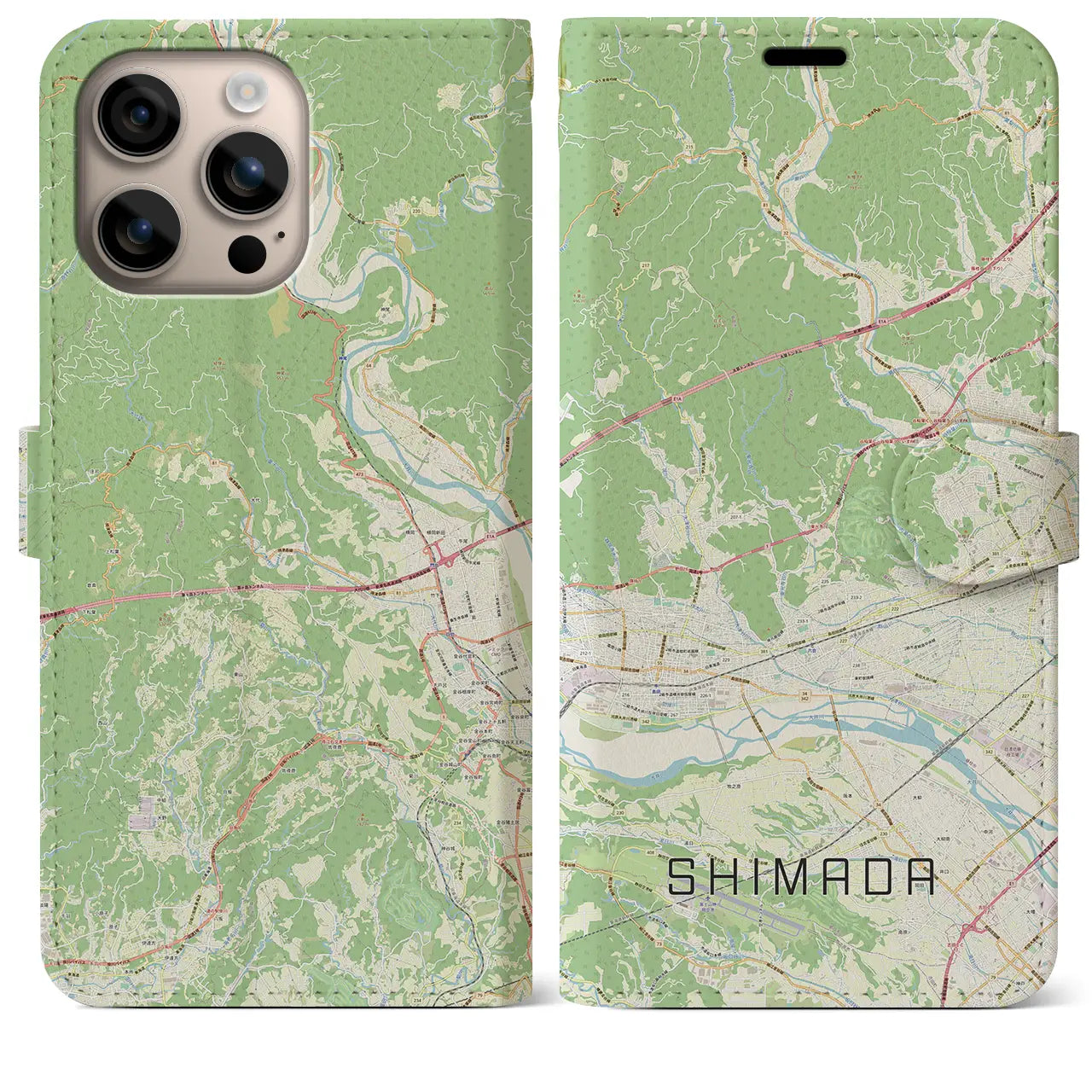 【島田（静岡県）】地図柄iPhoneケース（手帳タイプ）ナチュラル・iPhone 16 Plus 用