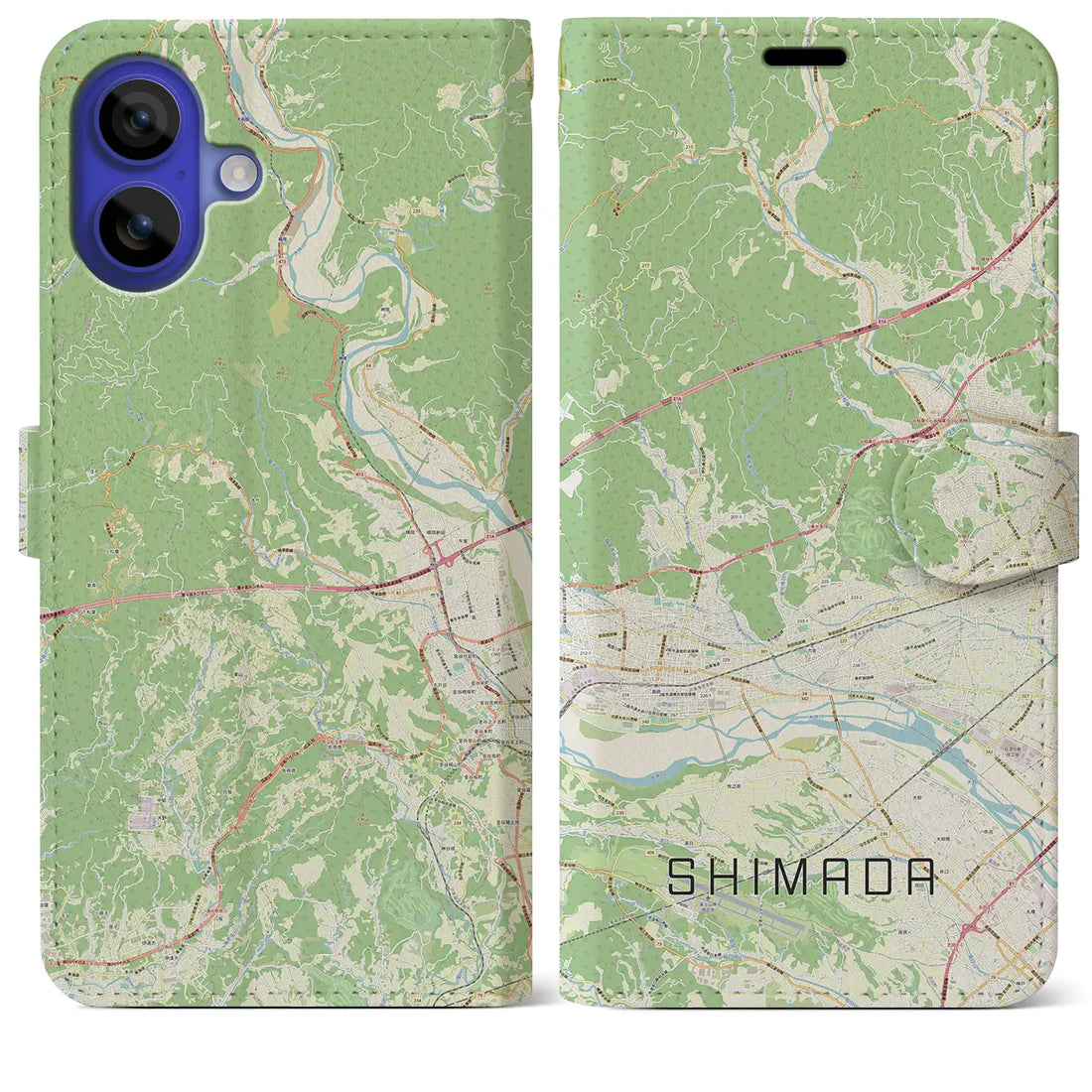 【島田（静岡県）】地図柄iPhoneケース（手帳タイプ）ナチュラル・iPhone 16 Pro Max 用