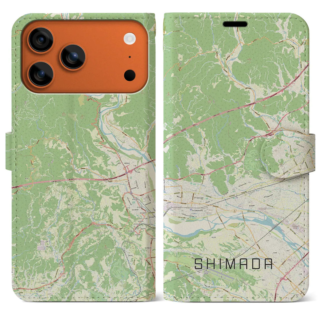 【島田（静岡県）】地図柄iPhoneケース（手帳タイプ）ナチュラル・iPhone 17 Pro Max 用