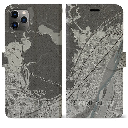 【島本（大阪府）】地図柄iPhoneケース（手帳タイプ）モノトーン・iPhone 11 Pro Max 用