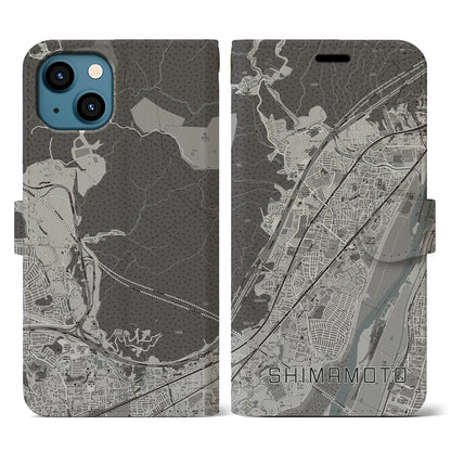 【島本（大阪府）】地図柄iPhoneケース（手帳タイプ）モノトーン・iPhone 13 用