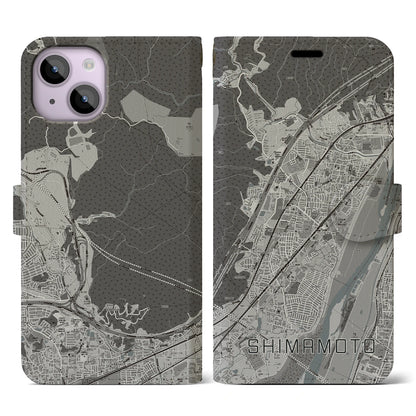 【島本（大阪府）】地図柄iPhoneケース（手帳タイプ）モノトーン・iPhone 14 用