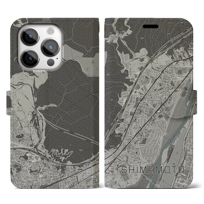 【島本（大阪府）】地図柄iPhoneケース（手帳タイプ）モノトーン・iPhone 14 Pro 用