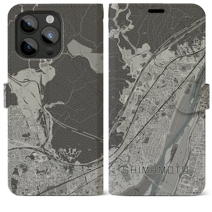 【島本（大阪府）】地図柄iPhoneケース（手帳タイプ）モノトーン・iPhone 15 Pro Max 用