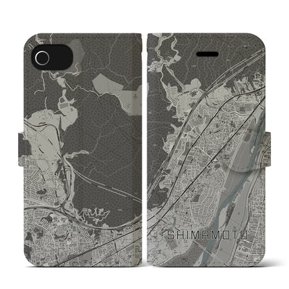 【島本（大阪府）】地図柄iPhoneケース（手帳タイプ）モノトーン・iPhone SE（第3 / 第2世代） / 8 / 7 / 6s / 6 用