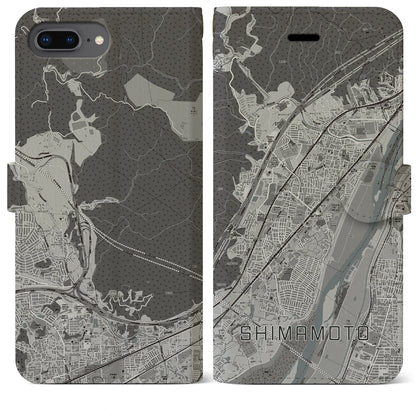 【島本（大阪府）】地図柄iPhoneケース（手帳タイプ）モノトーン・iPhone 8Plus /7Plus / 6sPlus / 6Plus 用