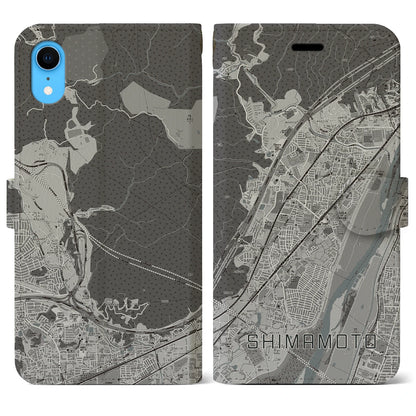 【島本（大阪府）】地図柄iPhoneケース（手帳タイプ）モノトーン・iPhone XR 用