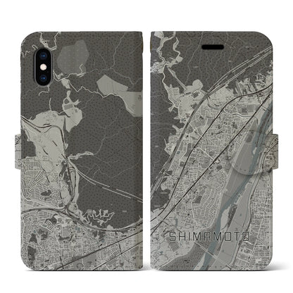 【島本（大阪府）】地図柄iPhoneケース（手帳タイプ）モノトーン・iPhone XS / X 用