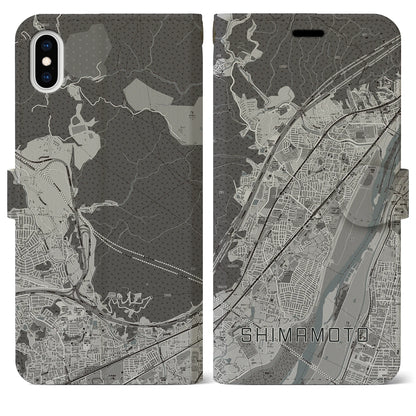 【島本（大阪府）】地図柄iPhoneケース（手帳タイプ）モノトーン・iPhone XS Max 用