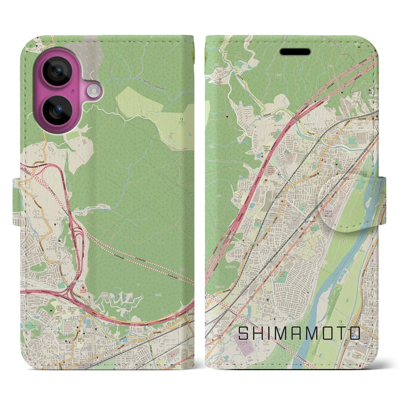 【島本（大阪府）】地図柄iPhoneケース（手帳タイプ）ナチュラル・iPhone 16 Pro 用