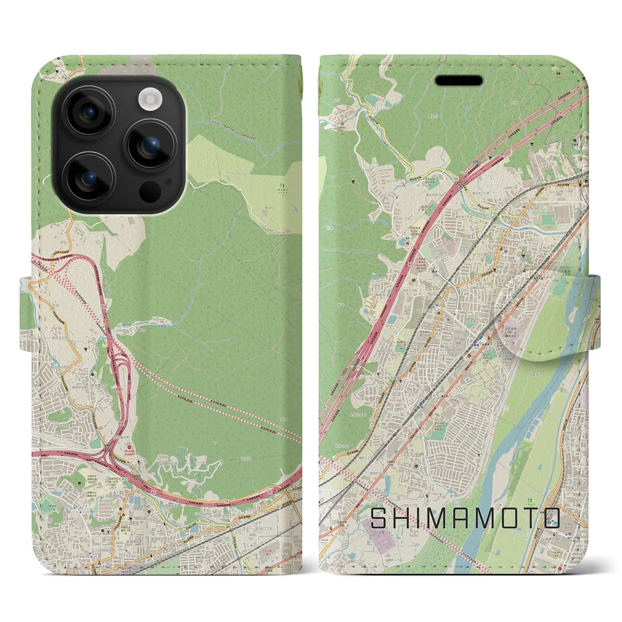 【島本（大阪府）】地図柄iPhoneケース（手帳タイプ）ナチュラル・iPhone 16 用