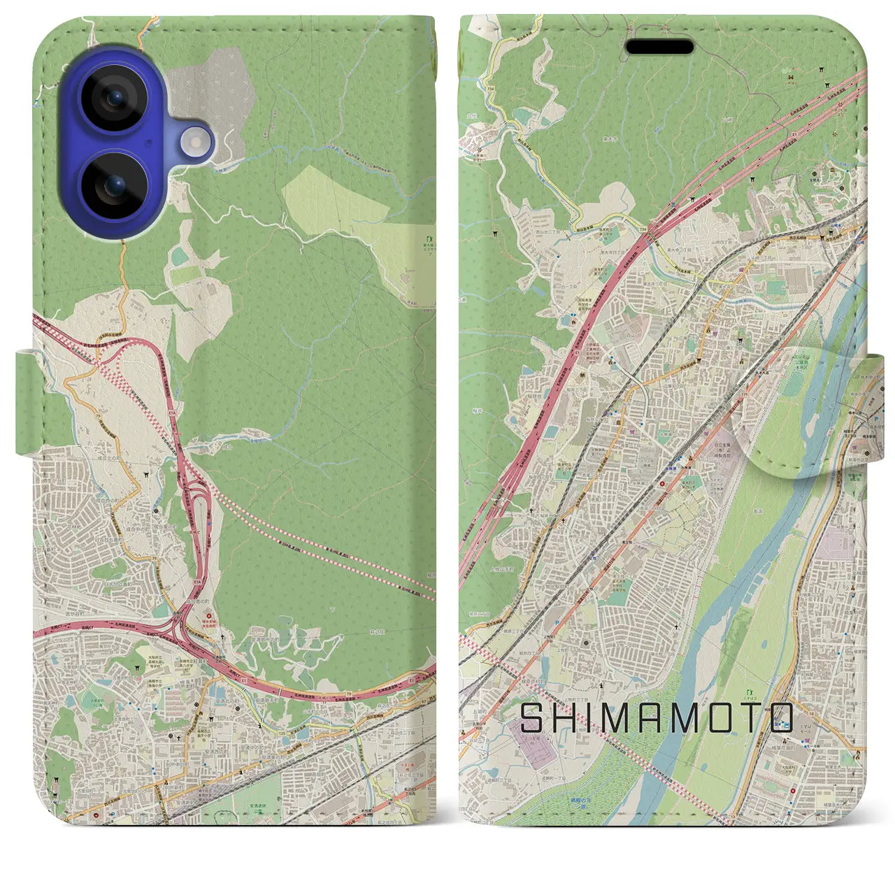 【島本（大阪府）】地図柄iPhoneケース（手帳タイプ）ナチュラル・iPhone 16 Pro Max 用