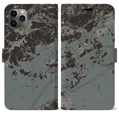 【しまなみ2（広島県）】地図柄iPhoneケース（手帳タイプ）モノトーン・iPhone 11 Pro Max 用