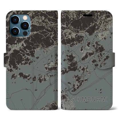 【しまなみ2（広島県）】地図柄iPhoneケース（手帳タイプ）モノトーン・iPhone 12 / 12 Pro 用