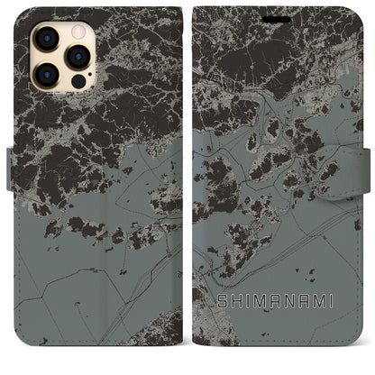 【しまなみ2（広島県）】地図柄iPhoneケース（手帳タイプ）モノトーン・iPhone 12 Pro Max 用