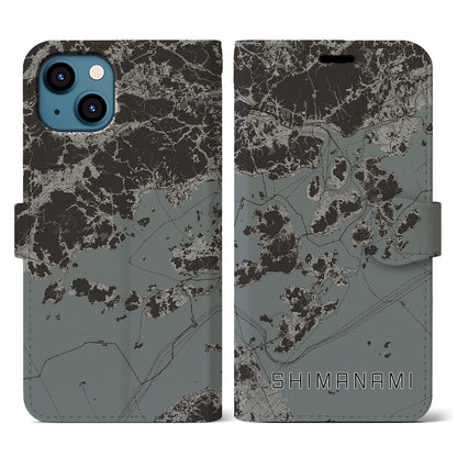 【しまなみ2（広島県）】地図柄iPhoneケース（手帳タイプ）モノトーン・iPhone 13 用