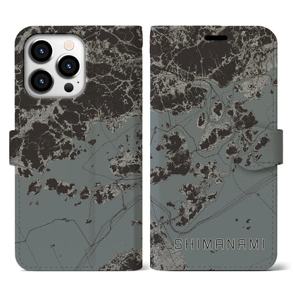 【しまなみ2（広島県）】地図柄iPhoneケース（手帳タイプ）モノトーン・iPhone 13 Pro 用