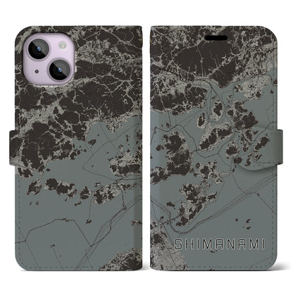 【しまなみ2（広島県）】地図柄iPhoneケース（手帳タイプ）モノトーン・iPhone 14 用