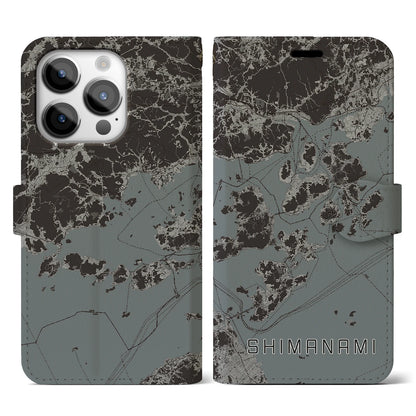 【しまなみ2（広島県）】地図柄iPhoneケース（手帳タイプ）モノトーン・iPhone 14 Pro 用