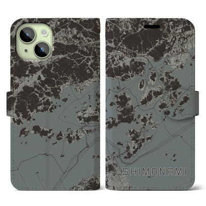 【しまなみ2（広島県）】地図柄iPhoneケース（手帳タイプ）モノトーン・iPhone 15 用