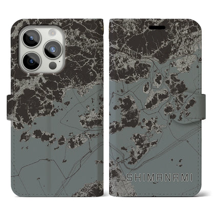 【しまなみ2（広島県）】地図柄iPhoneケース（手帳タイプ）モノトーン・iPhone 15 Pro 用