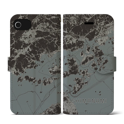 【しまなみ2（広島県）】地図柄iPhoneケース（手帳タイプ）モノトーン・iPhone SE（第3 / 第2世代） / 8 / 7 / 6s / 6 用