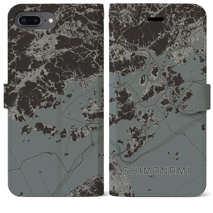 【しまなみ2（広島県）】地図柄iPhoneケース（手帳タイプ）モノトーン・iPhone 8Plus /7Plus / 6sPlus / 6Plus 用