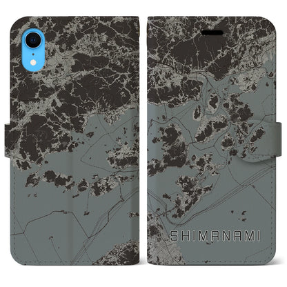 【しまなみ2（広島県）】地図柄iPhoneケース（手帳タイプ）モノトーン・iPhone XR 用