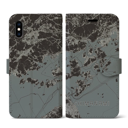 【しまなみ2（広島県）】地図柄iPhoneケース（手帳タイプ）モノトーン・iPhone XS / X 用