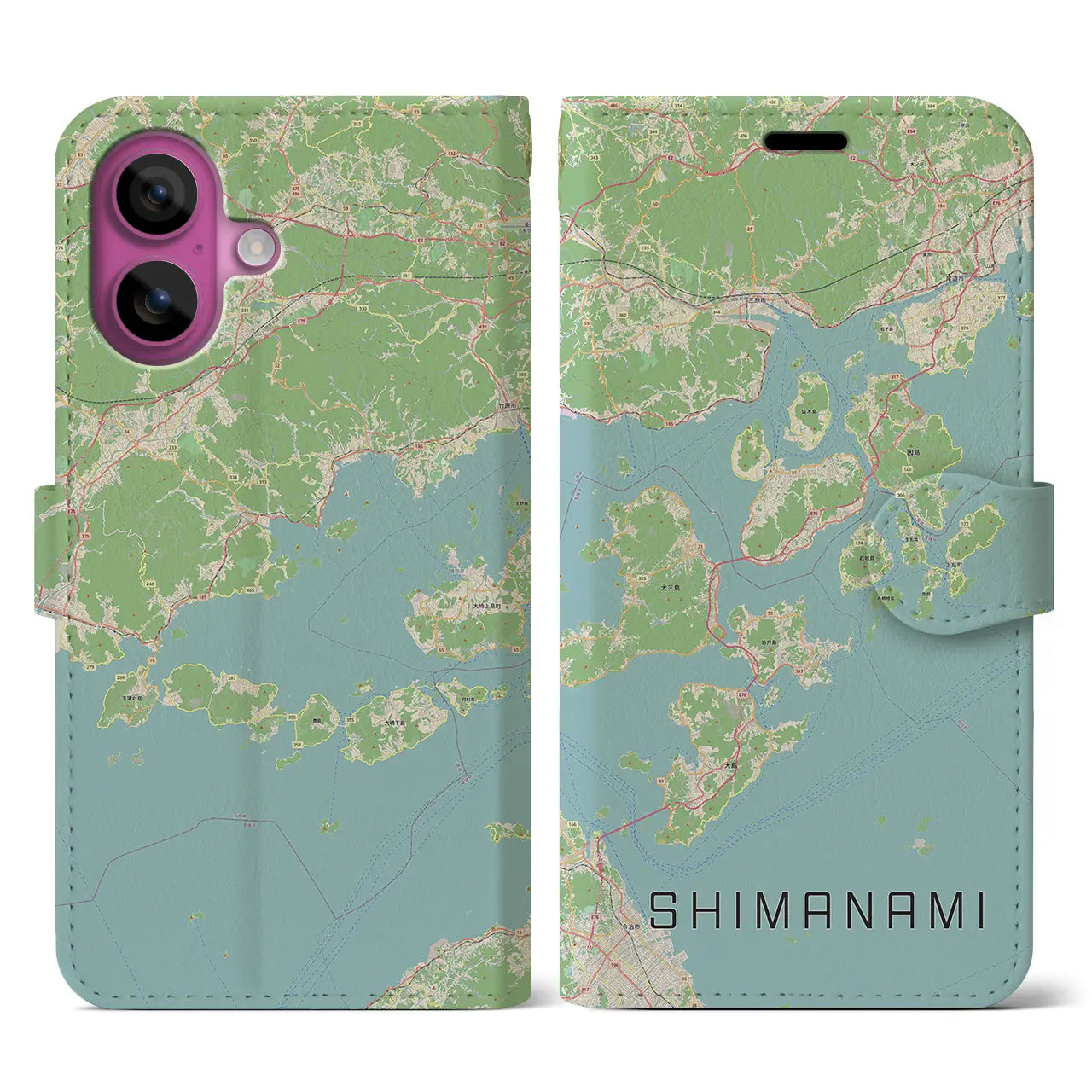 【しまなみ2（広島県）】地図柄iPhoneケース（手帳タイプ）ナチュラル・iPhone 16 Pro 用