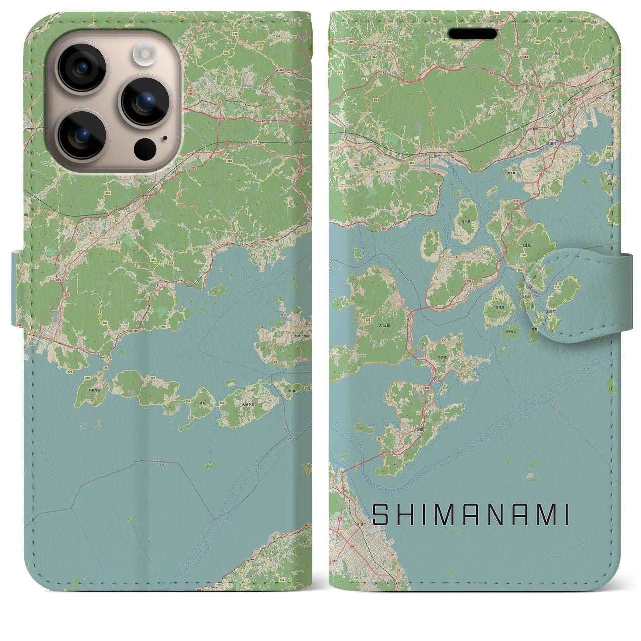 【しまなみ2（広島県）】地図柄iPhoneケース（手帳タイプ）ナチュラル・iPhone 16 Plus 用