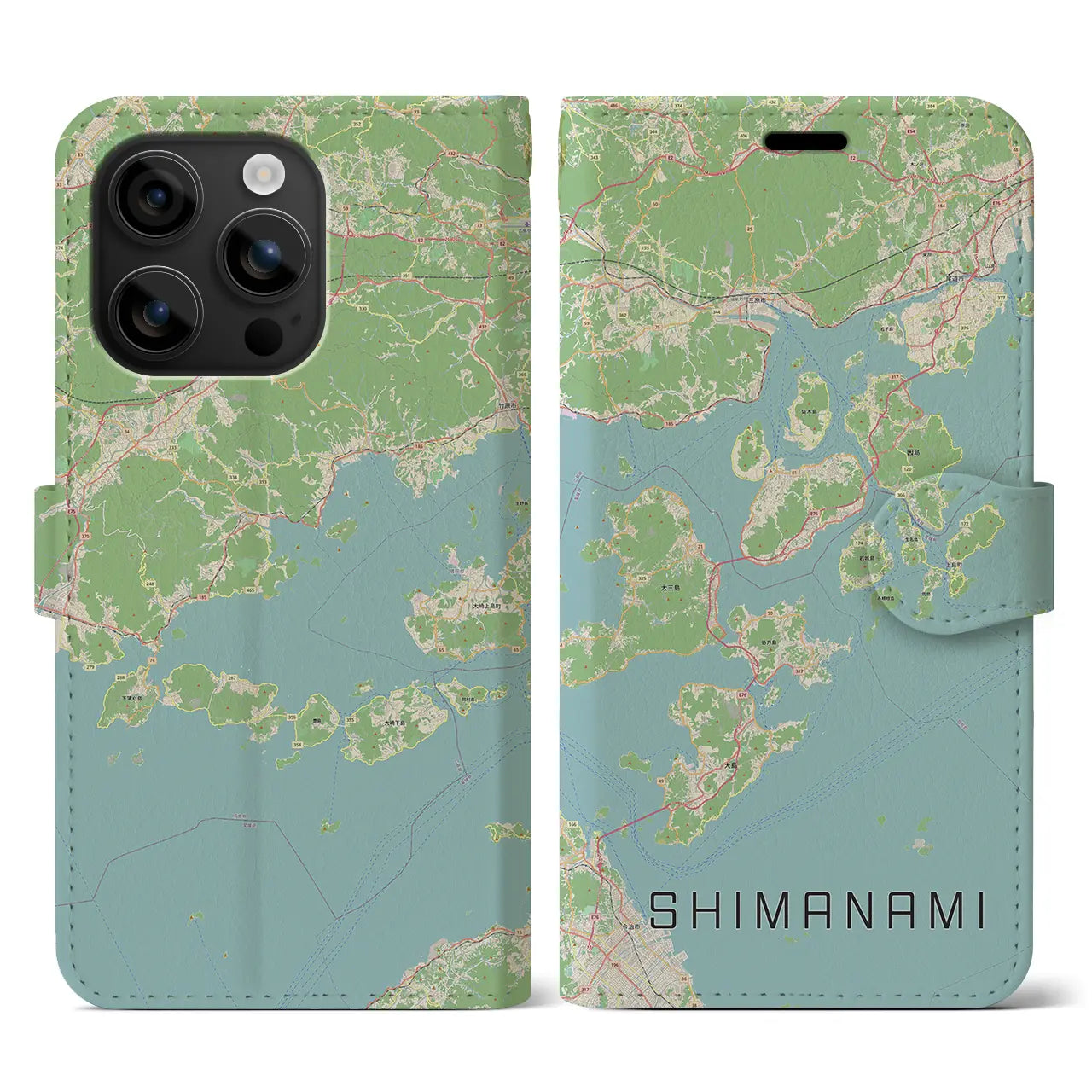 【しまなみ2（広島県）】地図柄iPhoneケース（手帳タイプ）ナチュラル・iPhone 16 用