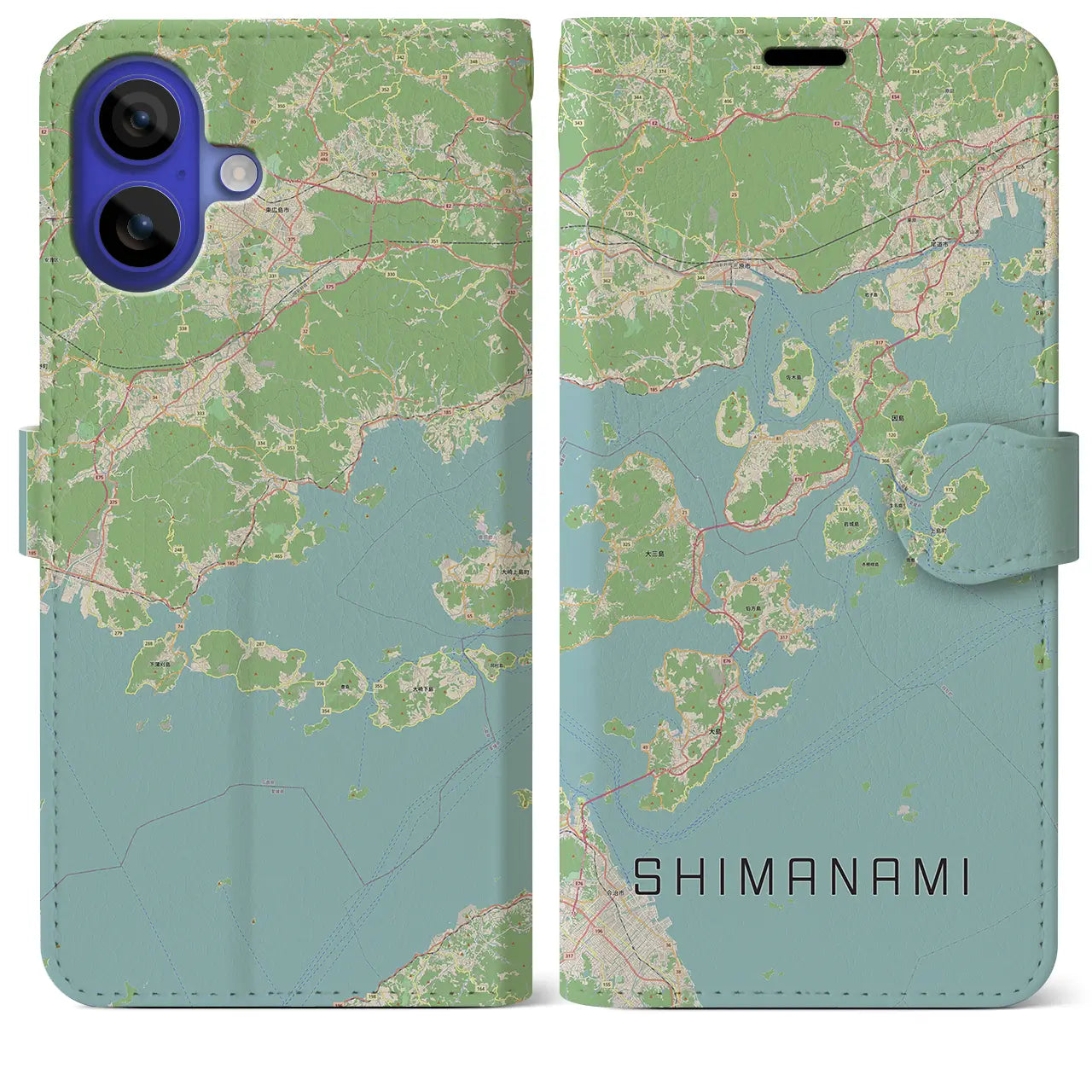 【しまなみ2（広島県）】地図柄iPhoneケース（手帳タイプ）ナチュラル・iPhone 16 Pro Max 用