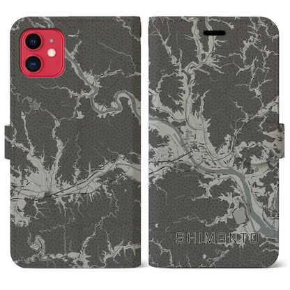 【四万十（高知県）】地図柄iPhoneケース（手帳タイプ）モノトーン・iPhone 11 用