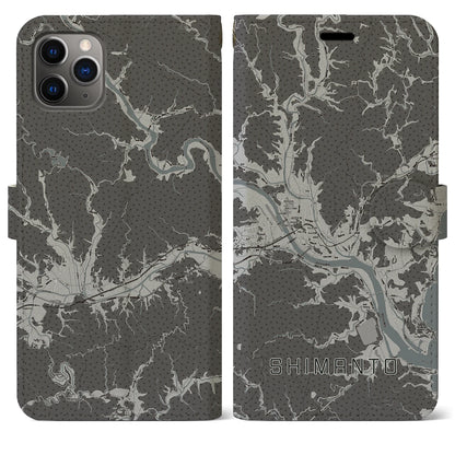 【四万十（高知県）】地図柄iPhoneケース（手帳タイプ）モノトーン・iPhone 11 Pro Max 用