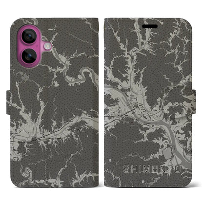 【四万十（高知県）】地図柄iPhoneケース（手帳タイプ）モノトーン・iPhone 16 Pro 用